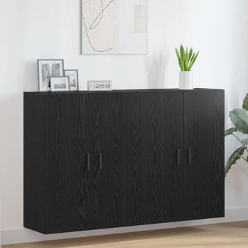 vidaXL Wandkast 2 st Zwart Eiken 69,5 x 34 x 90 cm Bewerkt, Minder dan 50 cm, Verzenden, Nieuw, Minder dan 100 cm