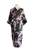 KIMU® Kimono Zwart Maxi XS-S Yukata Satijn Lang Lange Zwarte, Ophalen of Verzenden, Nieuw, Maat 34 (XS) of kleiner, Carnaval