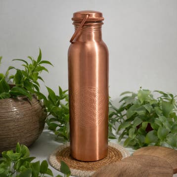 Puur koperen waterfles flower of life met handgreep ± 950 ml, Ophalen of Verzenden, Nieuw