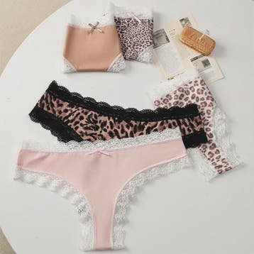 Dames Kant & Luipaardprint Thong Panties - Sexy, Ademend & C, Verzenden