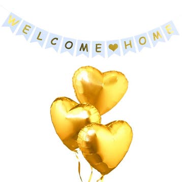 Ballonnen en slinger set Welcome Home wit met goud, Ophalen of Verzenden, Nieuw, Versiering, Overige