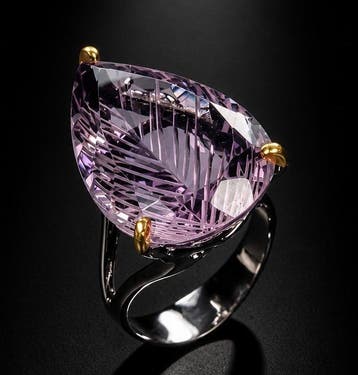 925 zilver - zwart gerhodineerd - 28 ct gesneden amethist -