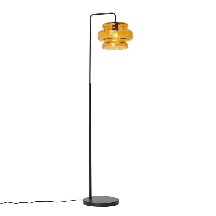 Retro vloerlamp zwart met oranje glas - Denise, Huis en Inrichting, Lampen | Vloerlampen, Nieuw, Glas, Verzenden