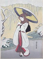 Suzuki Harunobu — Sagi Musume (Heron Girl), Woodblock Print