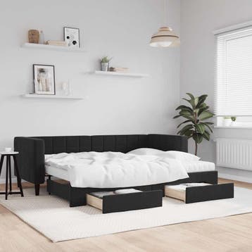 vidaXL Slaapbank met onderschuifbed en lades 80x200 cm, Eenpersoons, Verzenden, Zwart, Nieuw