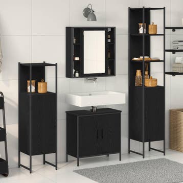 vidaXL Badkamermeubelset met plank met opslag 4 pcs Zwart, Verzenden, Nieuw, Overige typen