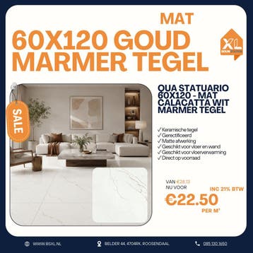 60x120  MARMER MAT- VOORRAAD= ACTIE TEGEL = GERECTIFICEERD, 60 cm of meer, Nieuw, Ophalen of Verzenden, 10 m² of meer