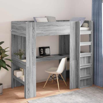 vidaXL Loft Bedframe met Bureau Grijs Sonoma 90 x 190 cm, Verzenden, Nieuw, Grijs, Hout