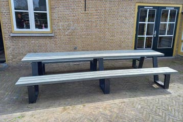 Rockwood® Picknicktafel Larix - Zwaar Kunststof - Mineral, Ophalen of Verzenden, Nieuw, Rechthoekig, Hout