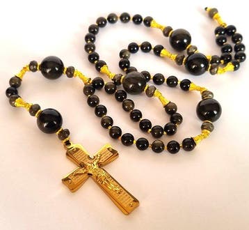 Zilveren obsidiaan en pyriet - Rosaire van het Goddelijke