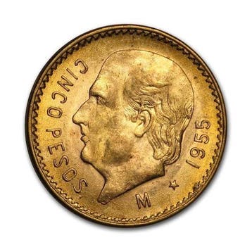 Mexico. 5 Pesos 1955 Mexican 5 Pesos Hidalgo Gold Coin