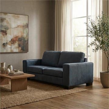 Leren bank Enjoy - 2,5 zits - Kenia Denim (blauw) - Poten, Huis en Inrichting, Nieuw, Ophalen of Verzenden, Rechte bank, Modern