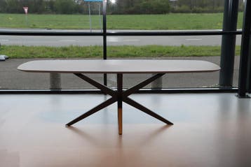 Eettafel Deens Ovaal HPL Marmer blad Onderstel Anodic Brown, Huis en Inrichting, Ophalen of Verzenden, Nieuw, Overige materialen