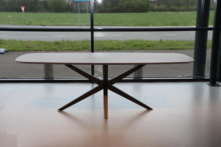Eettafel Deens Ovaal HPL Marmer blad Onderstel Anodic Brown, Huis en Inrichting, Tafels | Eettafels, Nieuw, Metaal, Overige materialen