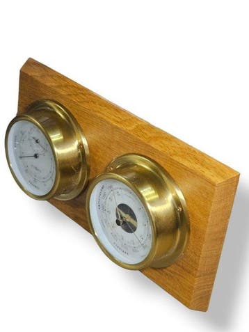 Barostar - Barometer - Hout, Glas, Messing - Weerstation