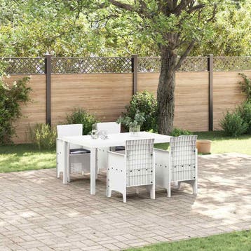 vidaXL Tuin Eetset 5 st Wit Polt riet, Verzenden, Nieuw, 5 zitplaatsen