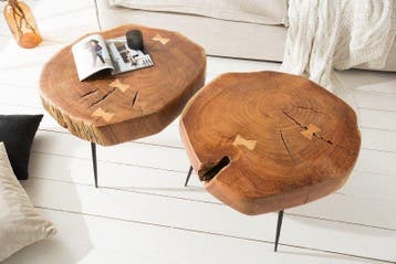 Ronde salontafel GOA 60cm massief acaciahout boomstam zwart, Ophalen of Verzenden, Nieuw
