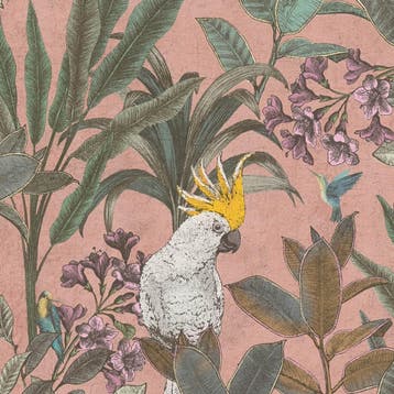Profhome 397481-GU Vogels behang jungle mat roze groen 5,33, Huis en Inrichting, Stoffering | Behang, Verzenden