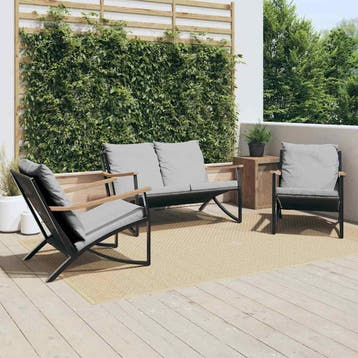 vidaXL 3-delige Balkonset met kussens staal zwart, Verzenden, Nieuw, Rvs