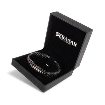 SERASAR Prime Lederen Armband Heren [Helix] - Zwart 23cm..., Sieraden, Tassen en Uiterlijk, Armbanden, Verzenden, Nieuw