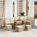 vidaXL Tuinbankenset met kussen met opslag 10 pcs Beige Poly, Verzenden, Nieuw, Rotan, Meer dan 8 zitplaatsen