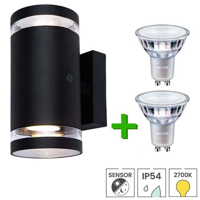 Buitenlamp met sensor Avila + 2x LED spot GU10 Philips, Tuin en Terras, Buitenverlichting, Wandlamp, Nieuw, Minder dan 50 watt