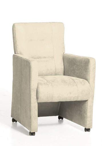 Eetkamerstoel Donna met wieltjes - eetkamerstoelen - Wit, Huis en Inrichting, Stoelen, Nieuw, Wit, Stof