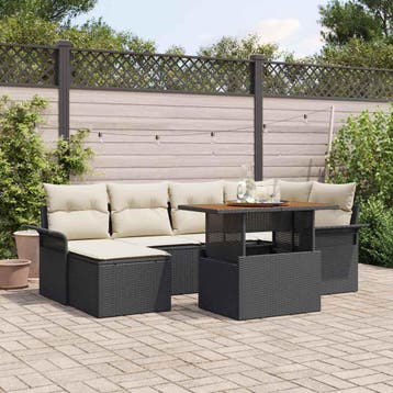 vidaXL Tuin Sofa Set 7 st Zwart Poly riet, Verzenden, Nieuw, Rotan, 7 zitplaatsen