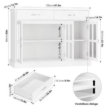 Wit Keukendressoir 3 Laden 3 Glazen Deuren Dressoir 120×84×4, Verzenden, Nieuw