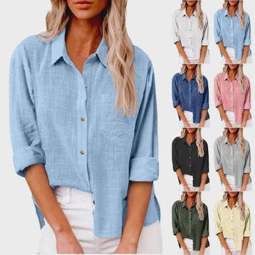 Dames Blouse met Lange Mouwen - Katoen Linnen Look, Huis en Inrichting, Verzenden, Nieuw