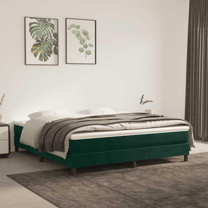 vidaXL Boxspring bed 180x200 cm fluweel donkergroen, Huis en Inrichting, Slaapkamer | Bedden, 80 cm, 200 cm, Groen, Eenpersoons
