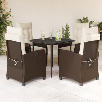 vidaXL 5-delige Tuinset met kussens poly rattan bruin, Verzenden, Nieuw, 4 zitplaatsen, Tuinset