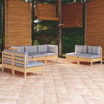vidaXL 7-delige Loungeset met grijze kussens grenenhout, Verzenden, Nieuw, Loungeset