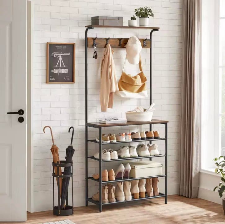 Kapstok met Schoenenrek en Plank – Vintage bruin en zwart, Huis en Inrichting, Woonaccessoires | Kapstokken, Staande kapstok, Nieuw