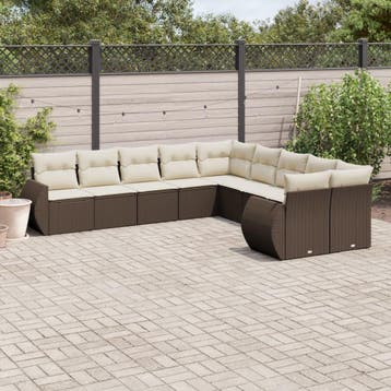 vidaXL 10-delige Loungeset met kussens poly rattan bruin, Verzenden, Nieuw, Loungeset