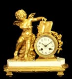 Figurale pendule Louis XVI Brons, Metaal, witte marmer -