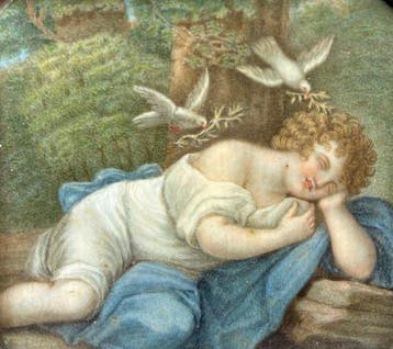 Franse school (XVIII) - Portrait Ange dormant dans un