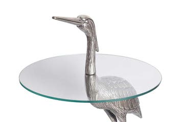 Ronde bijzettafel WILDLIFE HERON 90cm zilveren metalen, Ophalen of Verzenden, Nieuw
