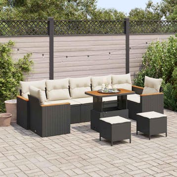 vidaXL Tuinbankenset Zwart poly rattan, Verzenden, Nieuw, Rotan