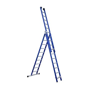 Eurostairs Reform ladder driedubbel recht 3x10 sporten BLAUW, Doe-het-zelf en Verbouw, Ladders en Trappen, Nieuw, Ladder, Opvouwbaar of Inschuifbaar