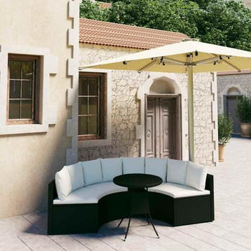 vidaXL 5-delige Loungeset met kussens poly rattan zwart, Verzenden, Nieuw, 4 zitplaatsen, Loungeset