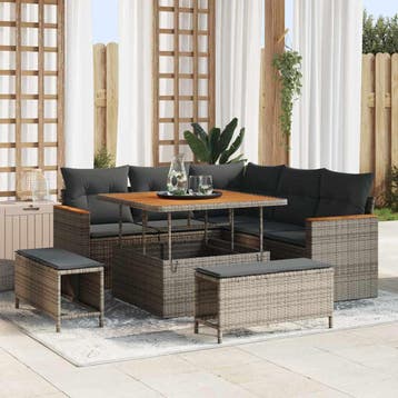 vidaXL Tuin Sofa Set 8 st 5-Aantal zitplaatsen Grijs Poly, Verzenden, Nieuw, Rotan, 8 zitplaatsen