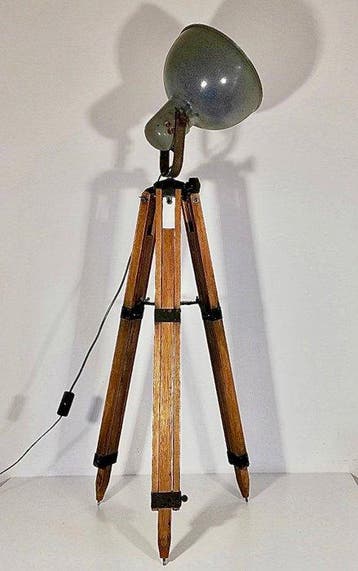 Staande lamp - Industriële vloerlamp, 1950 - Hout, Staal