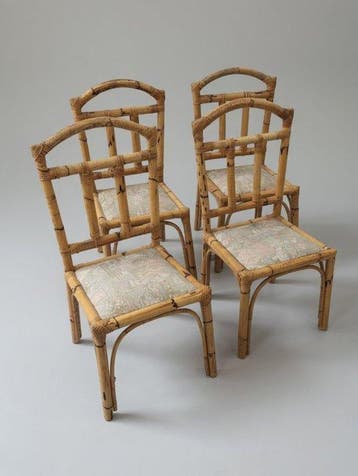 Stoel - Set van vier vintage bamboe- en rattanstoelen uit de