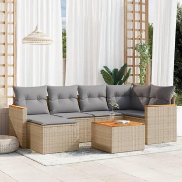 vidaXL 7-delige Loungeset met kussens poly rattan beige, Tuin en Terras, Verzenden, Nieuw, Loungeset