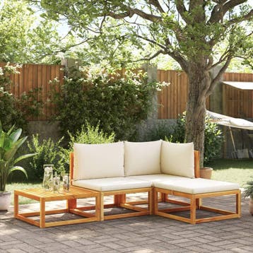 vidaXL 4-delige tuinbankset met kussens acaciahout & touw, Verzenden, Nieuw, Hardhout