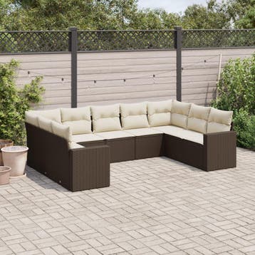 vidaXL 9-delige Loungeset met kussens poly rattan bruin, Verzenden, Nieuw, Loungeset