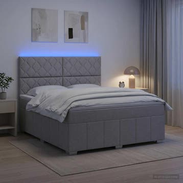 vidaXL LED Boxspring Bed met Matras Lichtgrijs 140 x 190 cm, Verzenden, Nieuw, Tweepersoons, Stof