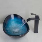 Ovale zwart / blauwe hard glazen waskom inclusief Barre eleg, Verzenden, Nieuw