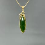 Snijwerk, Natural Nephrite Pendant - 40 mm - Gecertificeerde
